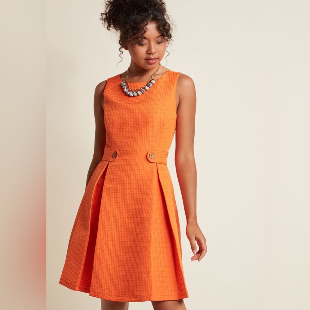 ModCloth Bright Orange Textured Fit-and-Flare Mini Dress